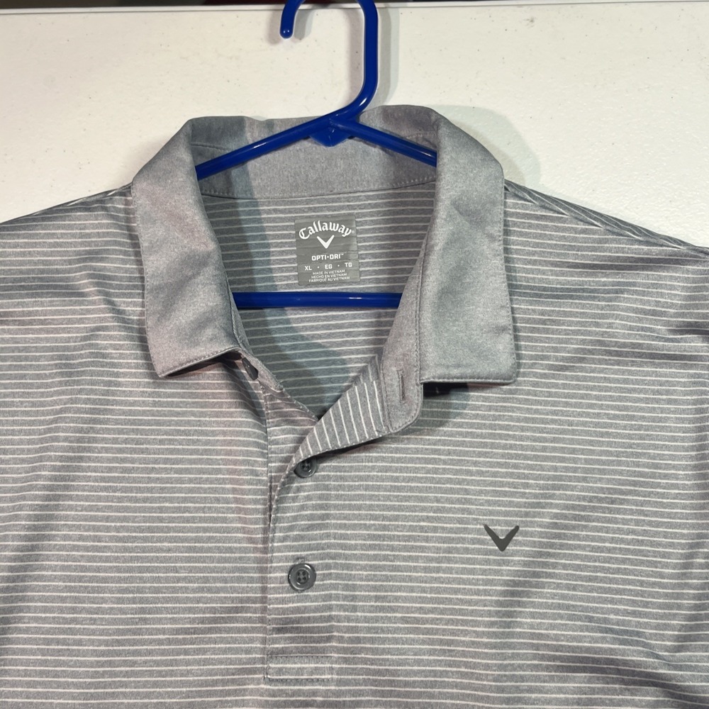 Callaway Polo Shirt Men's XL Opti-Dri Grey Striped Golf Performance Stretch EUC